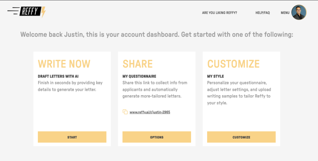 Screenshot of the Reffy.ai recommender's dashboard. (Copyright Reffy Inc., 2025)